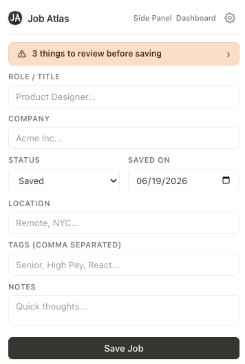 Job Atlas capture form with auto-filled job details